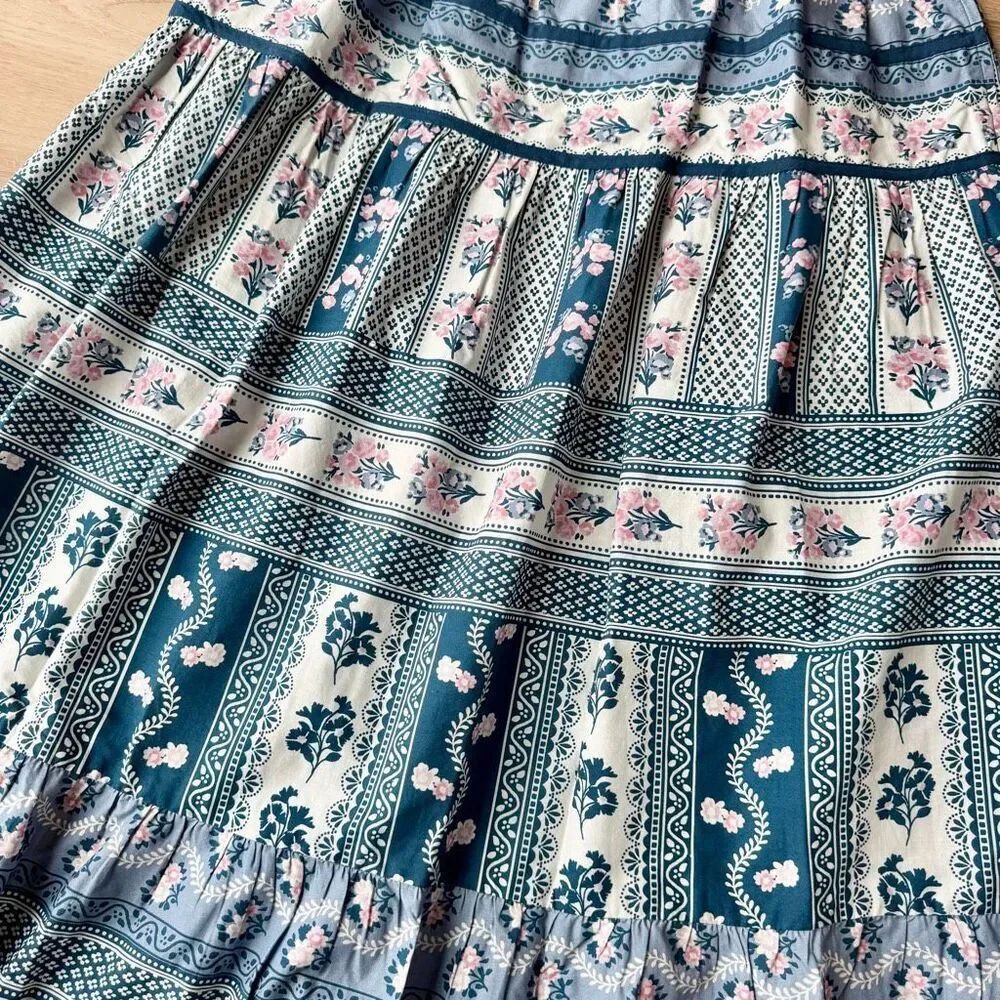 Nwt Ophelia & Indigo Edith Maxi Skirt Vintage Floral Blue Boho Block Medium — image 5 of 8